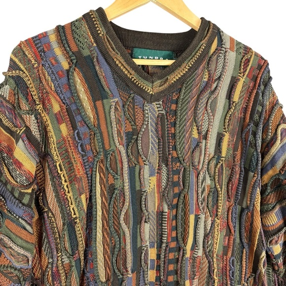 EUC Tundra Canada Men’s Coogi-style Multicolor 3D V-Neck Pullover Sweater Sz XL - Picture 3 of 13
